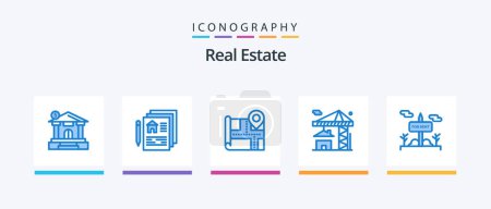 Ilustración de Real Estate Blue 5 Icon Pack Including real estate. board. map. building. real. Creative Icons Design - Imagen libre de derechos