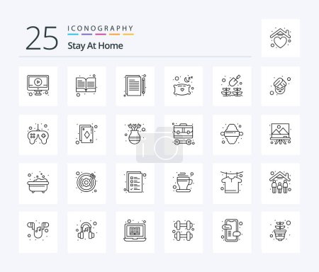 Ilustración de Quédese en casa 25 Paquete de iconos de línea incluyendo planta. Descansa. contenido. Duerme. almohada - Imagen libre de derechos