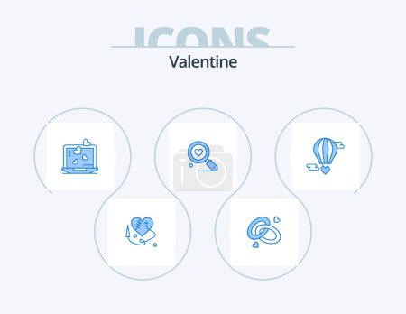 Téléchargez les illustrations : Valentine Blue Icon Pack 5 Icon Design. m flying heart. heart. love. love. wedding - en licence libre de droit