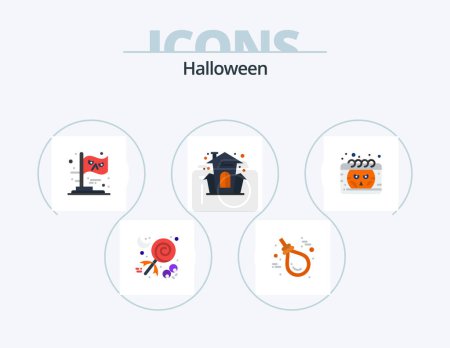Téléchargez les illustrations : Halloween Flat Icon Pack 5 Icon Design. calendar. halloween. rope. celebration. witch - en licence libre de droit