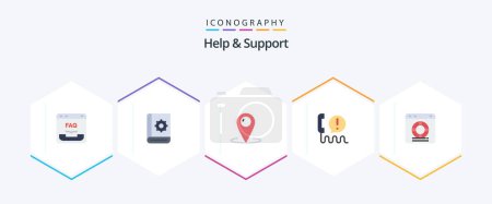 Illustration for Help And Support 25 Flat icon pack including center. call. instruction. service. customer - Royalty Free Image