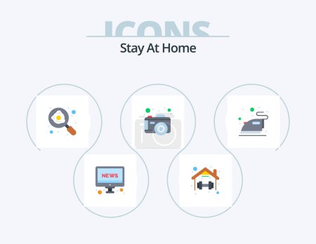 Téléchargez les illustrations : Stay At Home Flat Icon Pack 5 Icon Design. home photography. photo. stay. camera. fry - en licence libre de droit