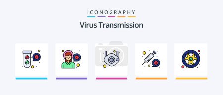 Ilustración de La línea de transmisión del virus llenó el paquete del icono 5 incluyendo respiración. virus. virus. protección. enfermedad. Diseño de iconos creativos - Imagen libre de derechos