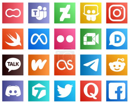 Ilustración de 20 iconos de redes sociales para cada plataforma, como google meet. meta. iconos yahoo y facebook. Alta definición y profesional - Imagen libre de derechos