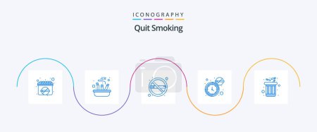 Illustration for Quit Smoking Blue 5 Icon Pack Including time. quit smoking. put. cigarette. cigarette - Royalty Free Image