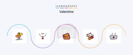 Ilustración de San Valentín línea llena plana 5 paquete de iconos incluyendo té. colgando. Boda. pelotas. boda - Imagen libre de derechos