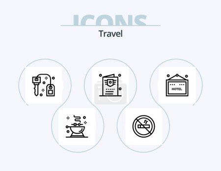 Ilustración de Travel Line Icon Pack 5 Icon Design. Viajar. pasaporte. efectivo. vuelo. hotel - Imagen libre de derechos