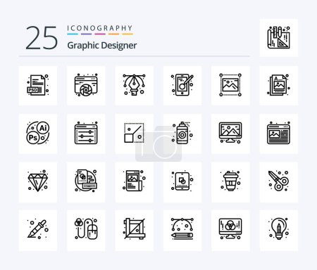 Illustration for Graphic Designer 25 Line icon pack including graphic. design. design. mobile. design - Royalty Free Image