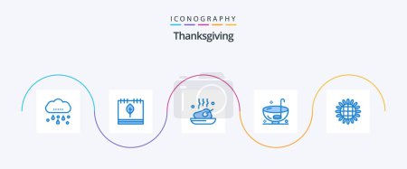 Illustration for Thanksgiving Blue 5 Icon Pack Including punch. drink. season. dinner. meal - Royalty Free Image