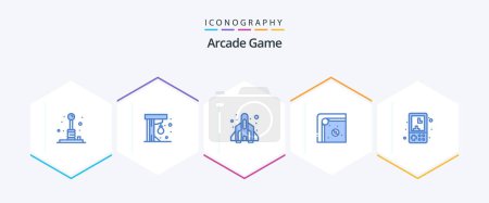 Téléchargez les illustrations : Arcade 25 Pack icône bleue incluant l'électronique. jeu. jouer. Amusant. jouer - en licence libre de droit