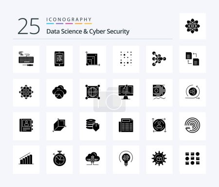 Illustration for Data Science And Cyber Security 25 Solid Glyph icon pack including learning. instructure data. elearning. data. scince - Royalty Free Image
