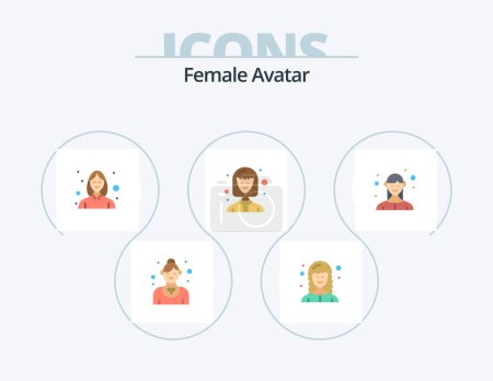 Téléchargez les illustrations : Female Avatar Flat Icon Pack 5 Icon Design. female. student. web developer. female student. beautician - en licence libre de droit