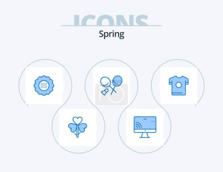 Illustration for Spring Blue Icon Pack 5 Icon Design. spring. racket. wifi. badminton. nature - Royalty Free Image