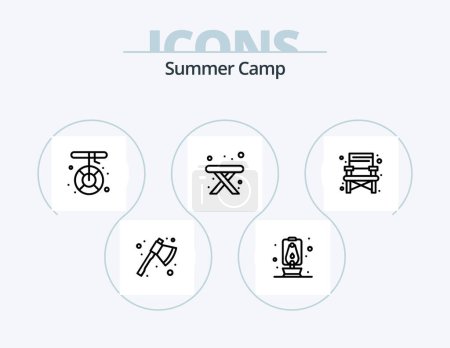 Téléchargez les illustrations : Icône de ligne de camp d'été Pack 5 Icône Design. carte. mobile. crème. match. camping - en licence libre de droit