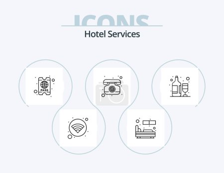 Téléchargez les illustrations : Hotel Services Line Icon Pack 5 Icon Design. sleep. night. ironing. dream. wine - en licence libre de droit