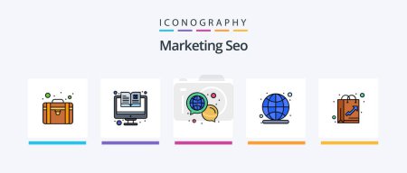 Téléchargez les illustrations : Marketing Seo Line Filled 5 Icon Pack Including discount. badge. responsive. seo. global. Creative Icons Design - en licence libre de droit