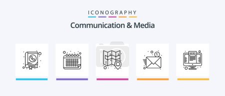 Ilustración de Communication And Media Line 5 Icon Pack Including cordless phone. teamwork. cloud. team. gear. Creative Icons Design - Imagen libre de derechos