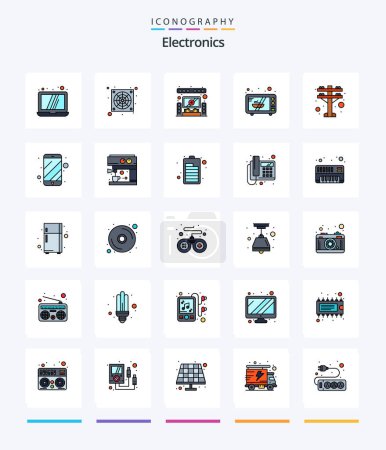 Téléchargez les illustrations : Creative Electronics 25 Line FIlled icon pack  Such As mobile. power. system. electric tower. oven - en licence libre de droit
