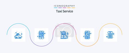 Illustration for Taxi Service Blue 5 Icon Pack Including machine. card. gas. route. mobile - Royalty Free Image