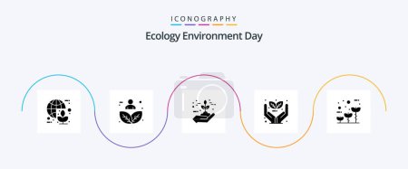 Téléchargez les illustrations : Ecology Glyph 5 Icon Pack Including investment. growth. nature. grow. eco - en licence libre de droit