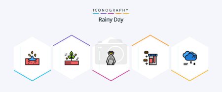 Ilustración de Paquete de iconos Rainy 25 FilledLine que incluye lluvia. lluvia de nubes. Lluvioso. atención médica. comprimido - Imagen libre de derechos