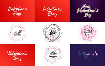 Téléchargez les illustrations : Happy Valentine's Day greeting card template with a floral theme and a pink color scheme - en licence libre de droit