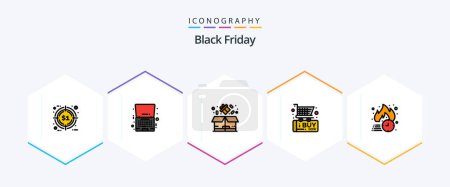 Illustration for Black Friday 25 FilledLine icon pack including free delivery. commerce. offer. buy. sale - Royalty Free Image
