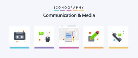 Ilustración de Communication And Media Flat 5 Icon Pack Including call. script. editorial. screenwriting. film script. Creative Icons Design - Imagen libre de derechos