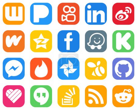 Illustration for 20 High Quality Social Media Icons such as waze. fb. facebook and tencent icons. Gradient Social Media Icon Set - Royalty Free Image