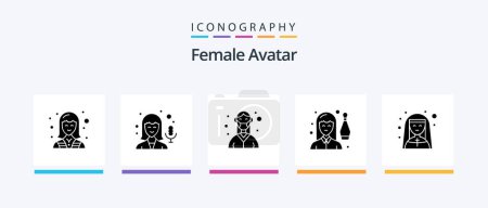 Téléchargez les illustrations : Pack d'icônes Avatar Glyphe 5 Femme Y compris personne. en salle. Docteur. femelle. infirmière. Icônes créatives Design - en licence libre de droit