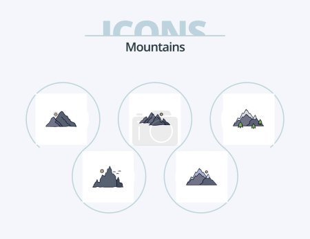 Téléchargez les illustrations : Montagnes ligne rempli Icône Pack 5 Icône Design. la nature. hill. la nature. Scène. colline - en licence libre de droit