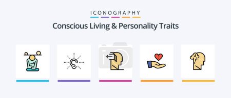 Illustration for Concious Living And Personality Traits Line Filled 5 Icon Pack Including esteem. affirmation. home. law. court. Creative Icons Design - Royalty Free Image