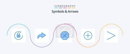 Ilustración de Símbolos y flechas Azul 5 paquete de iconos incluyendo. Añadir. siguiente - Imagen libre de derechos