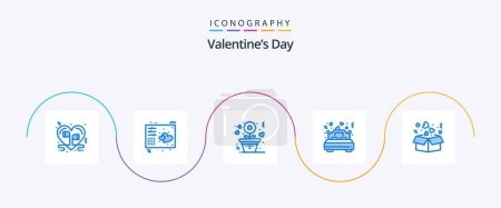 Téléchargez les illustrations : Valentines Day Blue 5 Icon Pack Y compris mariage. amour. midi. Au lit. romance - en licence libre de droit