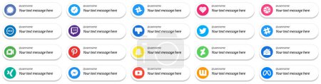 Ilustración de 20 Sígueme Iconos con la opción de mensaje personalizado para plataformas de redes sociales populares como google meet. tweet. audio. twitter y los iconos de aversión. Creativo y llamativo - Imagen libre de derechos