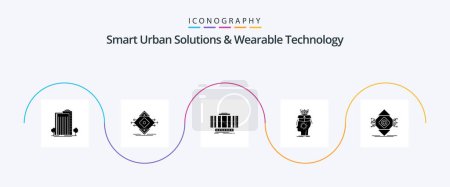 Téléchargez les illustrations : Smart Urban Solutions And Wearable Technology Glyph 5 Icon Pack Including brain. sousveillance. sign. technology. axis - en licence libre de droit