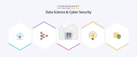 Illustration for Data Science And Cyber Security 25 Flat icon pack including dollar. bulb. phone. light. data - Royalty Free Image