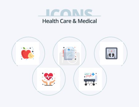 Illustration for Health Care And Medical Flat Icon Pack 5 Icon Design. weight. diet. food. record. health - Royalty Free Image