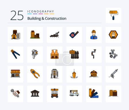 Téléchargez les illustrations : Building And Construction 25 Line Filled icon pack including labour. construction. trovel. industry. tool - en licence libre de droit