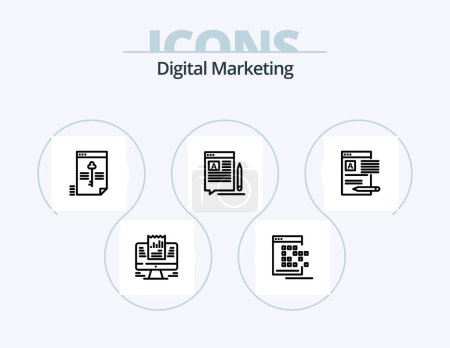 Téléchargez les illustrations : Digital Marketing Line Icon Pack 5 Icon Design. business. launch. team. thinking. creative thinking - en licence libre de droit