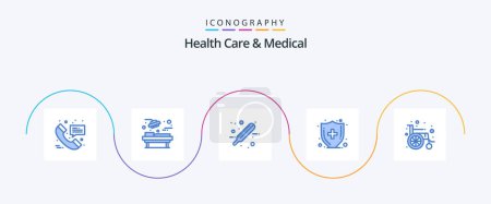 Illustration for Health Care And Medical Blue 5 Icon Pack Including wheel chair. medical. care. medical insurance. health insurance - Royalty Free Image