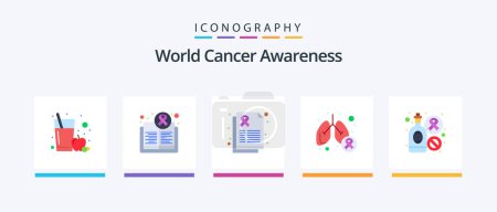 Illustration for World Cancer Awareness Flat 5 Icon Pack Including bottle. lungs cancer. report. lung. cancer. Creative Icons Design - Royalty Free Image