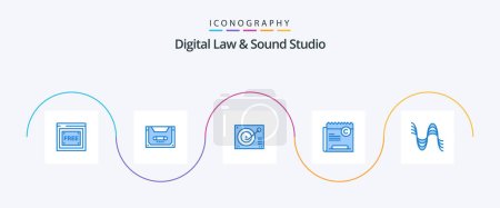 Illustration for Digital Law And Sound Studio Blue 5 Icon Pack Including right. copyright. deck. copy. p - Royalty Free Image