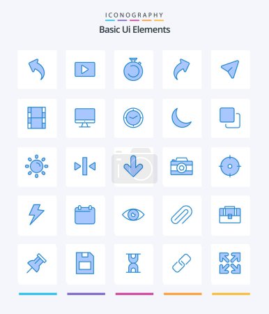 Illustration for Creative Basic Ui Elements 25 Blue icon pack  Such As arrow. direction. camposs. up. watch - Royalty Free Image