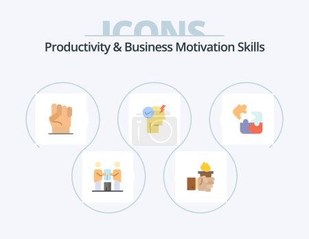 Téléchargez les illustrations : Productivité et motivation des entreprises Compétences Flat Icon Pack 5 Icon Design. le pouvoir. cerveau. leadership. la force. humain - en licence libre de droit