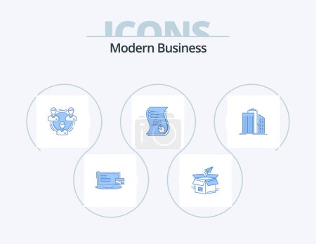 Illustration for Modern Business Blue Icon Pack 5 Icon Design. social. hierarchy. product release. communication. team - Royalty Free Image