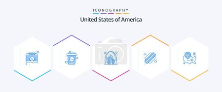 Illustration for Usa 25 Blue icon pack including states. states. arch. hotdog. usa - Royalty Free Image