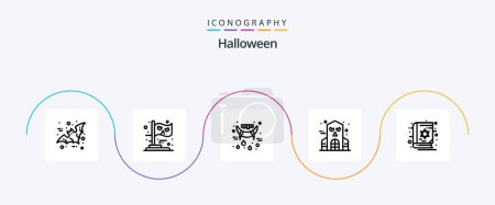 Téléchargez les illustrations : Pack d'icônes Halloween Line 5 Y compris saint. livre. halloween. Maison hantée. halloween - en licence libre de droit