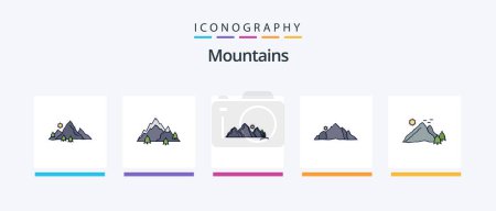 Téléchargez les illustrations : Mountains Line Rempli Pack 5 Icônes Incluant la nature. hill. montagne. arbre. hill. Icônes créatives Design - en licence libre de droit