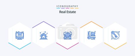 Illustration for Real Estate 25 Blue icon pack including door. property. house. keys. security - Royalty Free Image